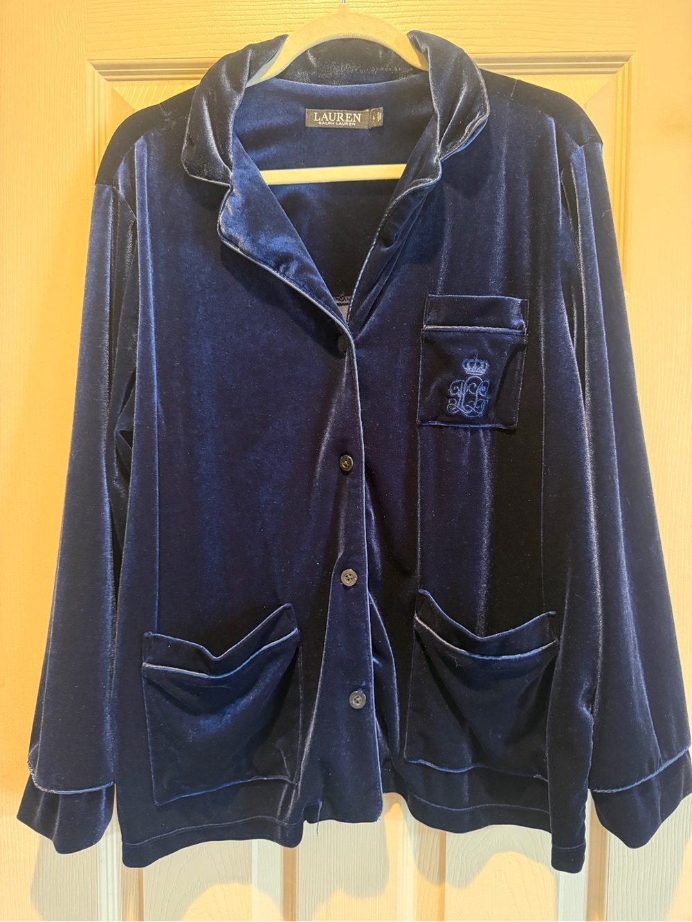 Ralph Lauren Navy Velvet Button-Front Blazer